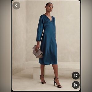 BLOUSSANT-SLEEVE MIDI DRESS BANANA REPUBLIC DRESS BLUE SIZE 14